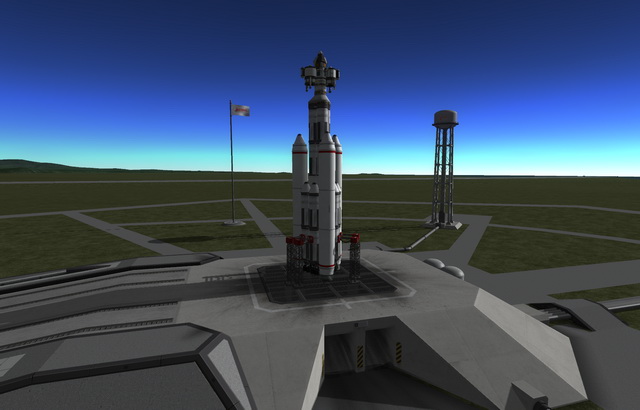 Merkerby-Kerbysseus on the Launchpad prepared for a trip to Minmus