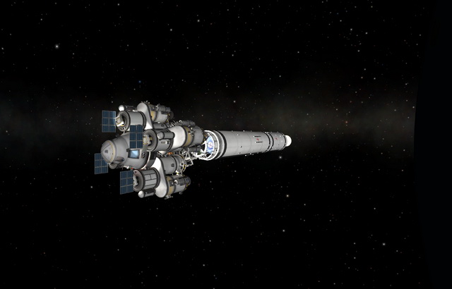 Keptune lander stack in orbit above Kerbin