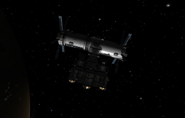 Keptune lander and core docked in orbit above Kerbin
